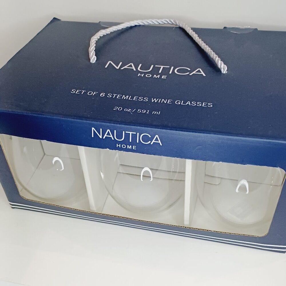 Nautica Home Clear Stemless Wine Glasses – Set of 6